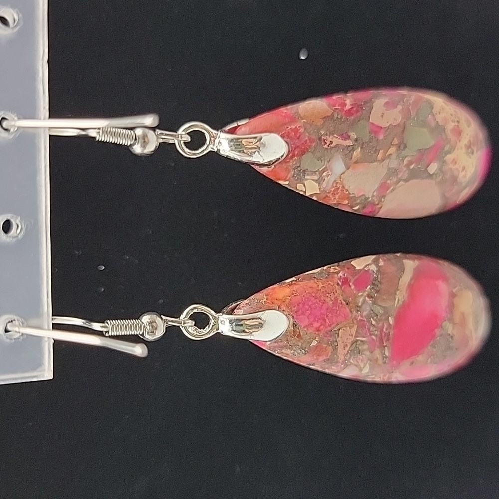 Ruby Orange Sea Sediment Jasper Pyrite Teardrop Pendant Earrings Gemstone - Picture 2 of 5